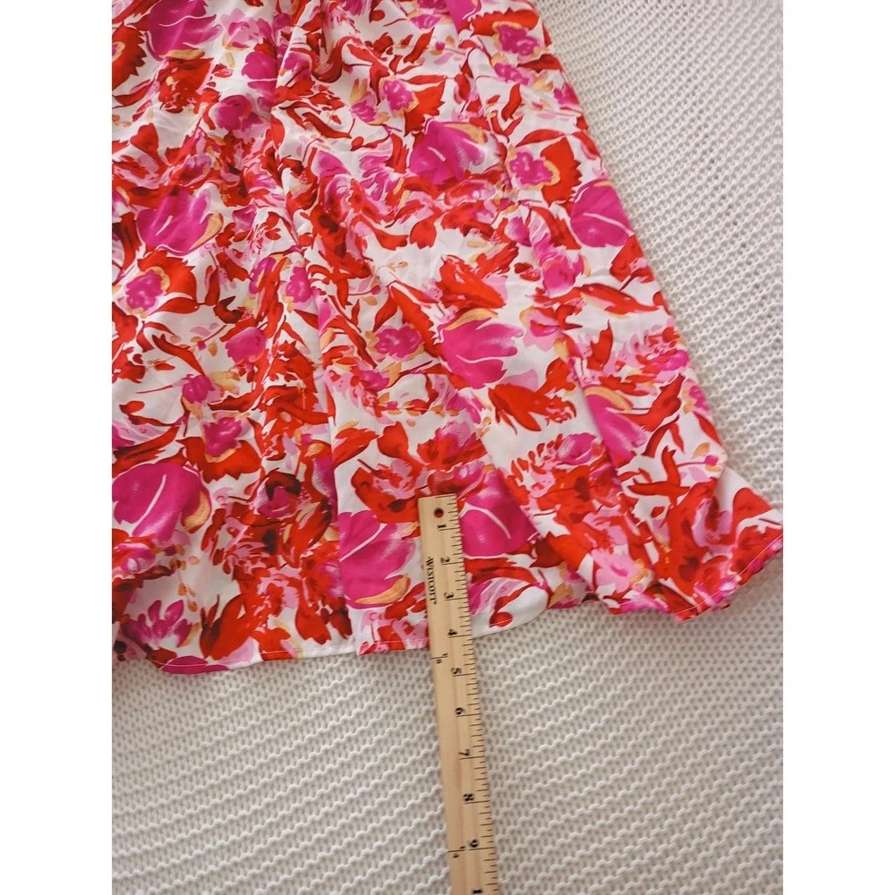 Tropical Floral Halter Maxi‎ Dress Cutout Waist Pink Red Orange Resort W26 S